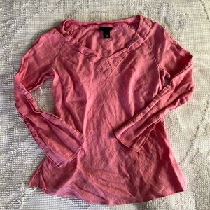 Pink V-Neck Long Sleeve Linen Top Ann Taylor